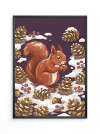 Rotes Eichhörnchen Winterkulisse