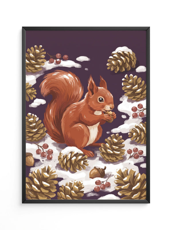Rotes Eichhörnchen Winterkulisse