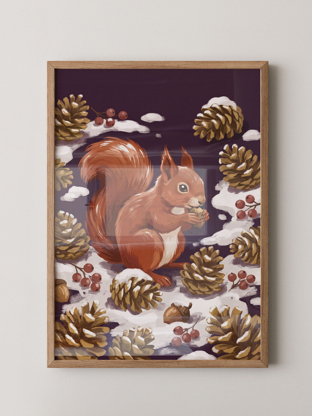 Rotes Eichhörnchen Winterkulisse