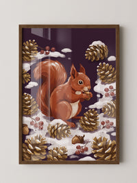 Rotes Eichhörnchen Winterkulisse