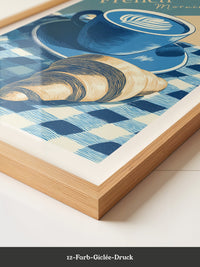 Kaffee Croissant Blau Retro