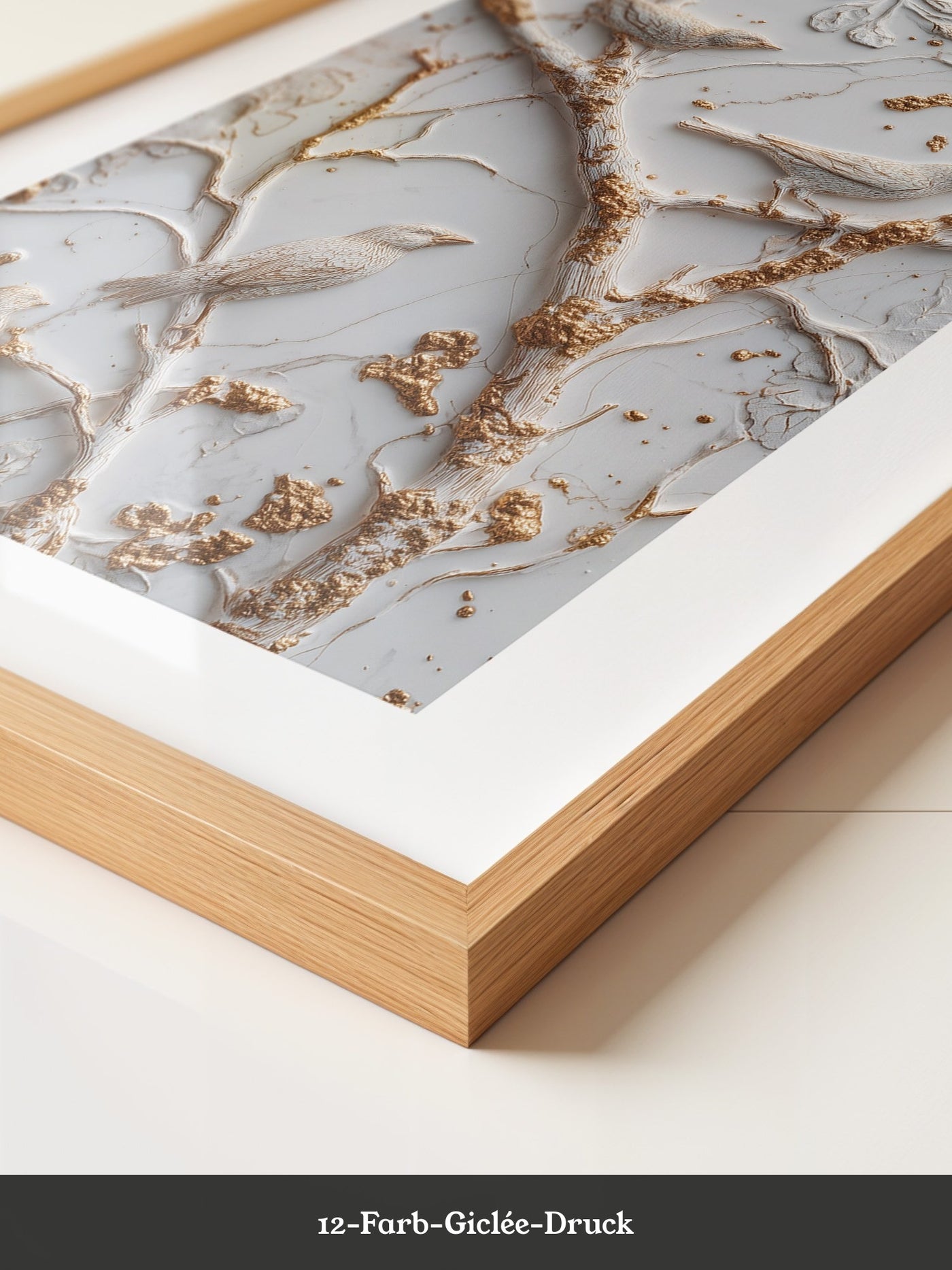 Vögel Äste Relief Goldakzente
