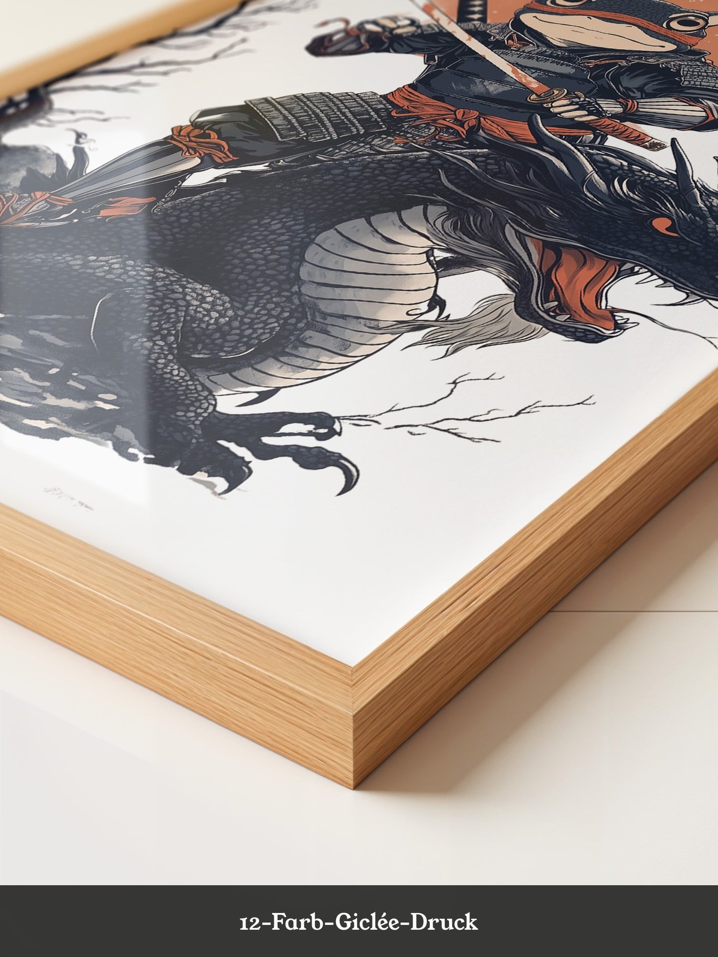 Frosch-Samurai auf Drache Illustration