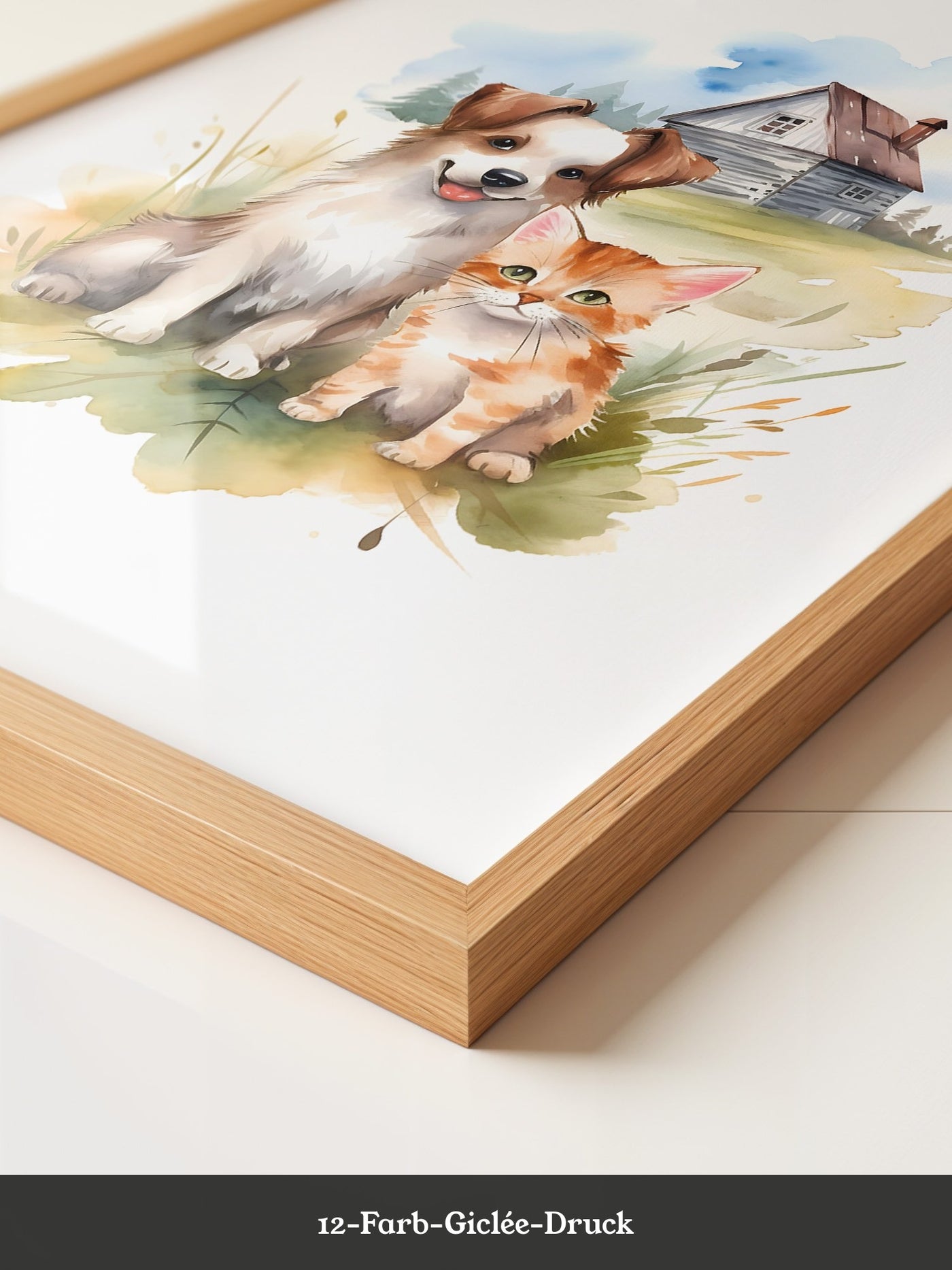 Welpen Kitten Landhaus Aquarell