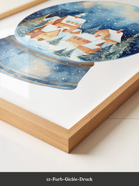 Schneekugel Winterdorf Aquarell