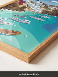 Santorini Bucht Illustration Boote
