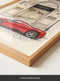 Roter Sportwagen Architektur
