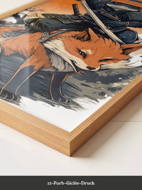 Fuchs Samurai Grafik Retro Hemiszenerie