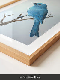 Blauer Vogel auf Zweig