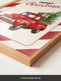 Roter Weihnachtswagen Aquarell