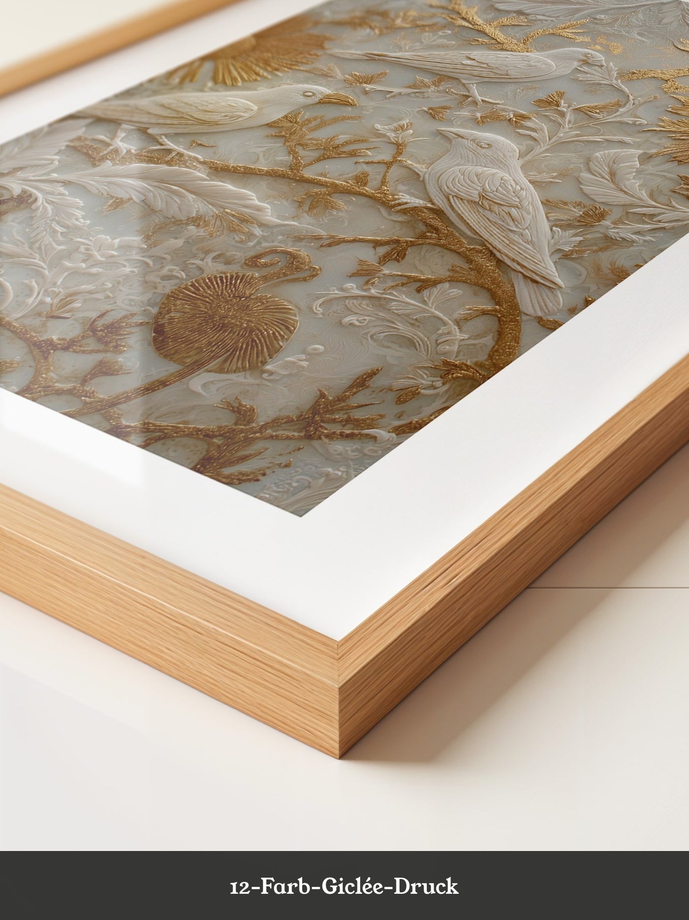 Vögel Relief Gold Weiß
