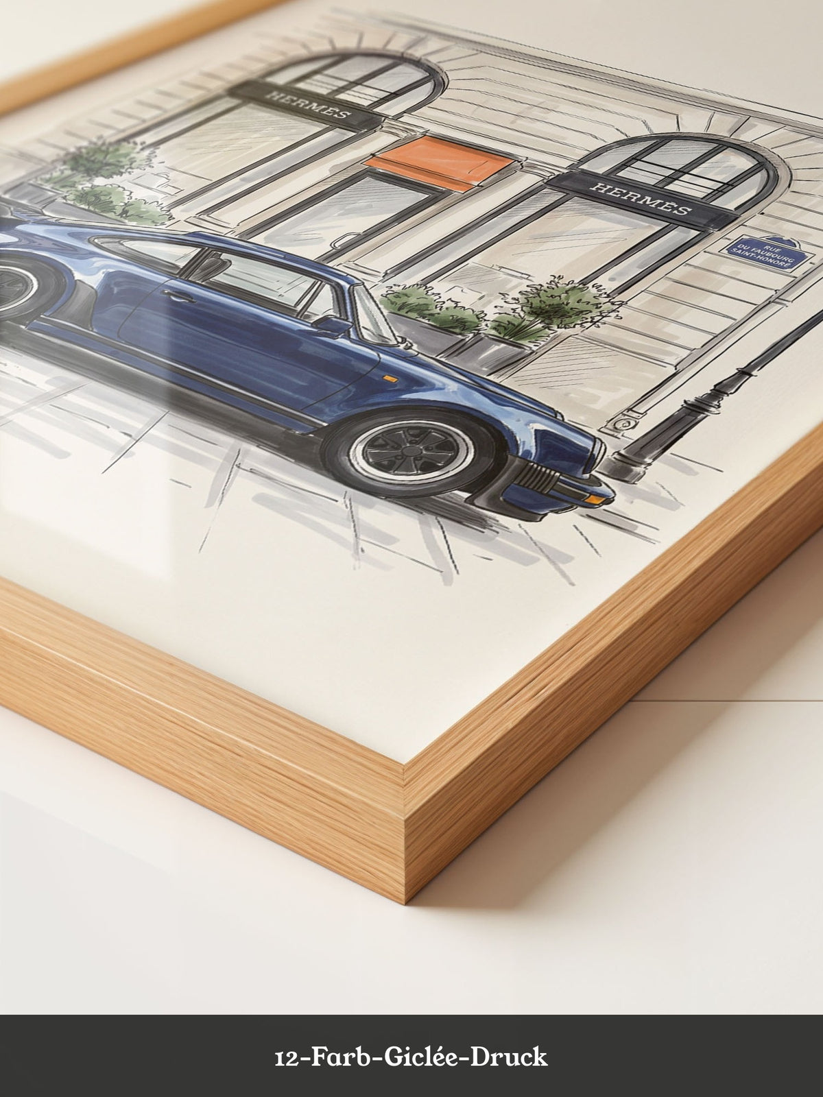 Blauer Sportwagen Paris Illustration