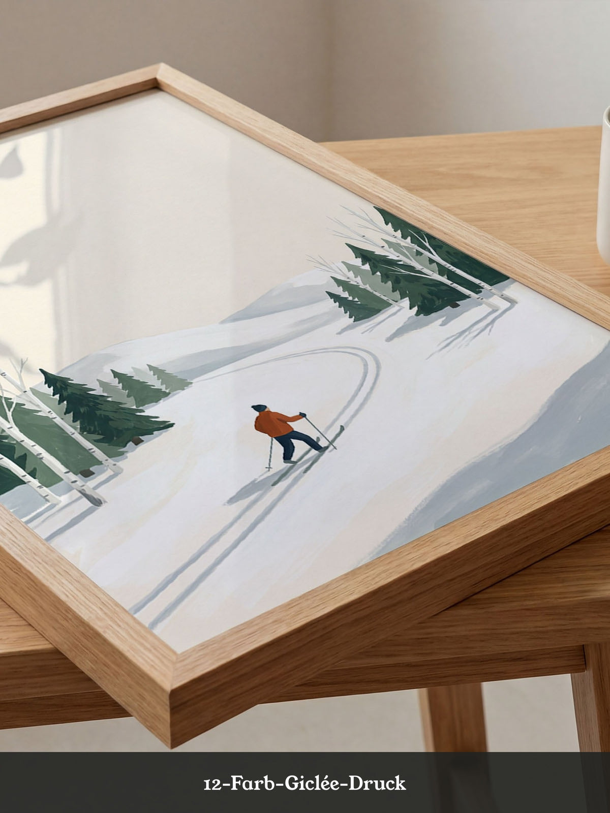 Skiläufer Winterwald Minimalistisch