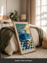 Kaffee Croissant Blau Retro
