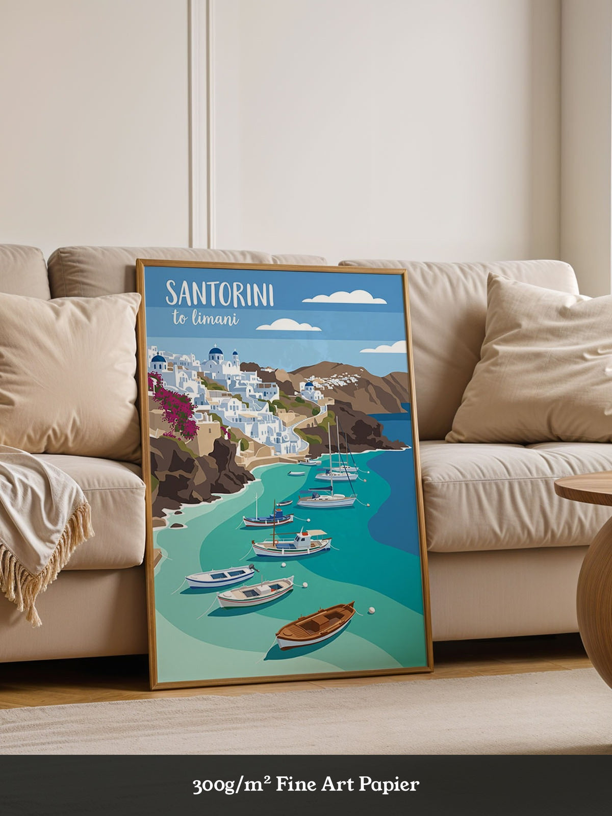 Santorini Bucht Illustration Boote