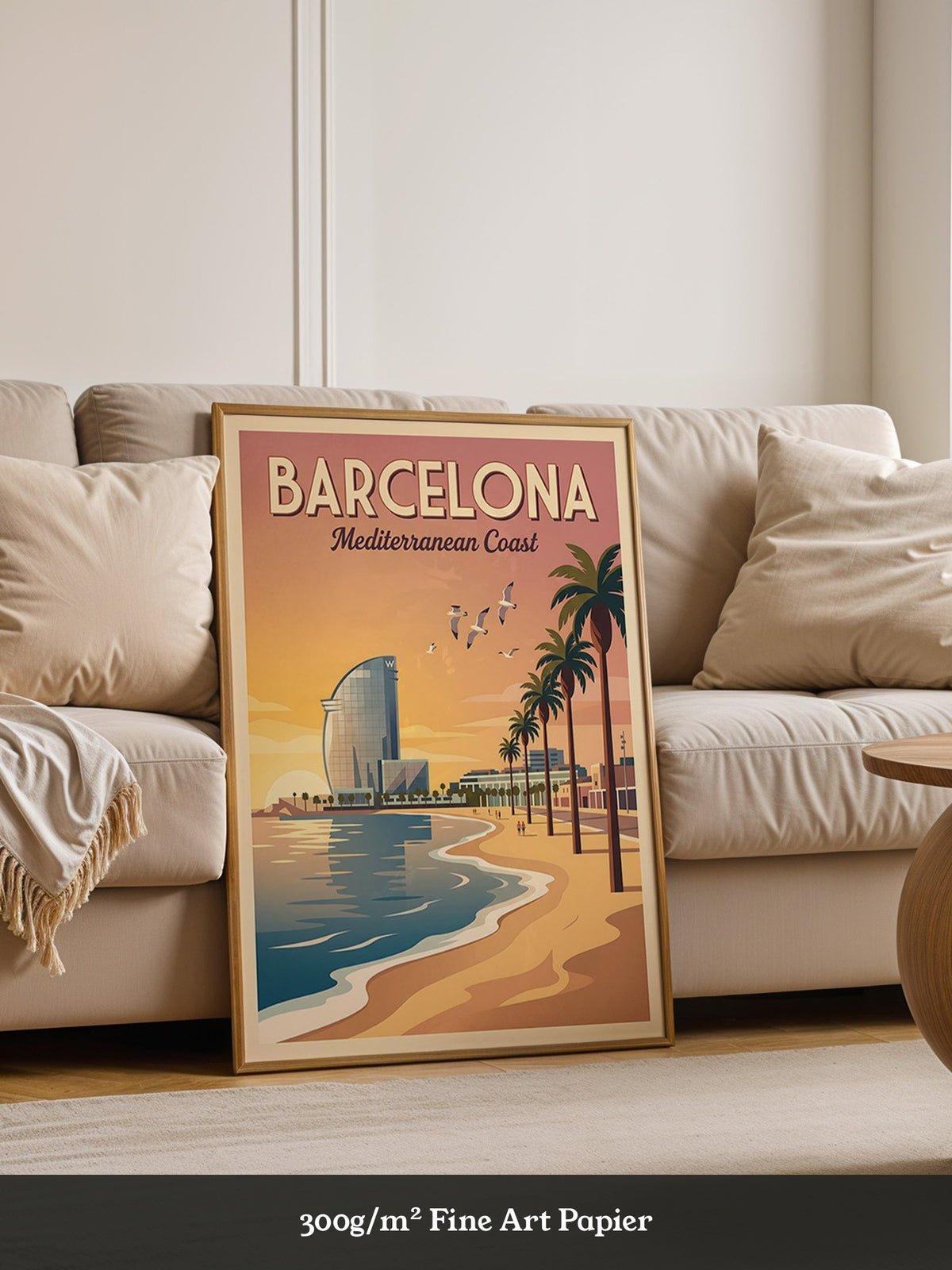 Barcelona Strand Sonnenuntergang Retro