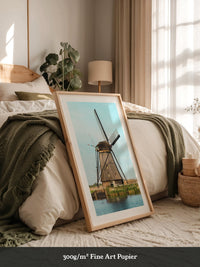Windmühle Landschaft Pastellblau
