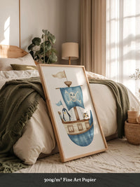 Piratenboot Tiere Wasserfarben
