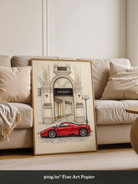 Roter Sportwagen Architektur