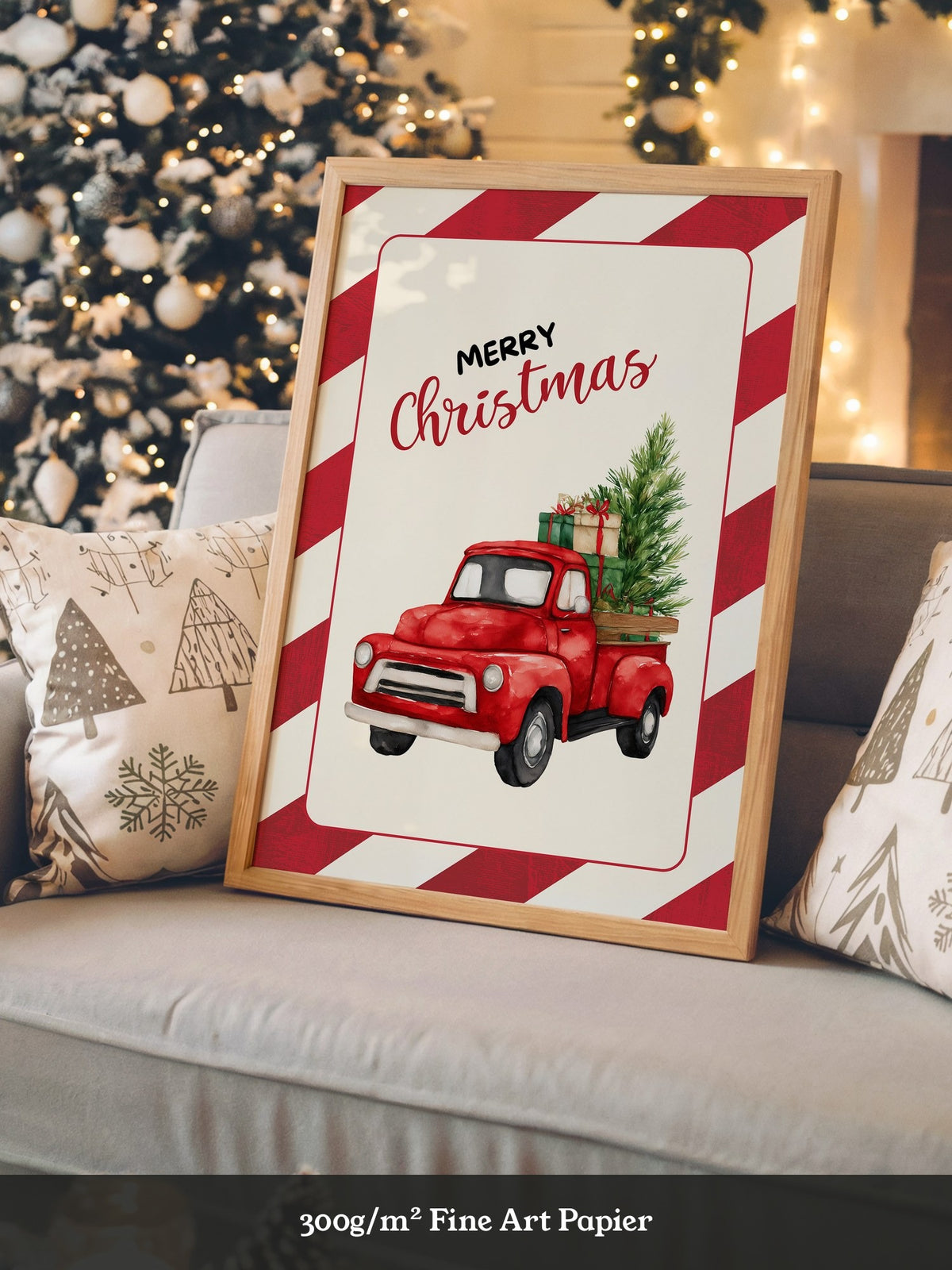Roter Weihnachtswagen Aquarell