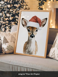 Rehkitz Weihnachtsmütze Aquarell
