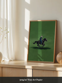 Cowboy auf Pferd grüne Szenerie