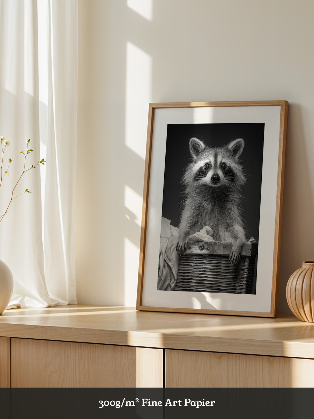 Waschbär Korbschwarzweiß