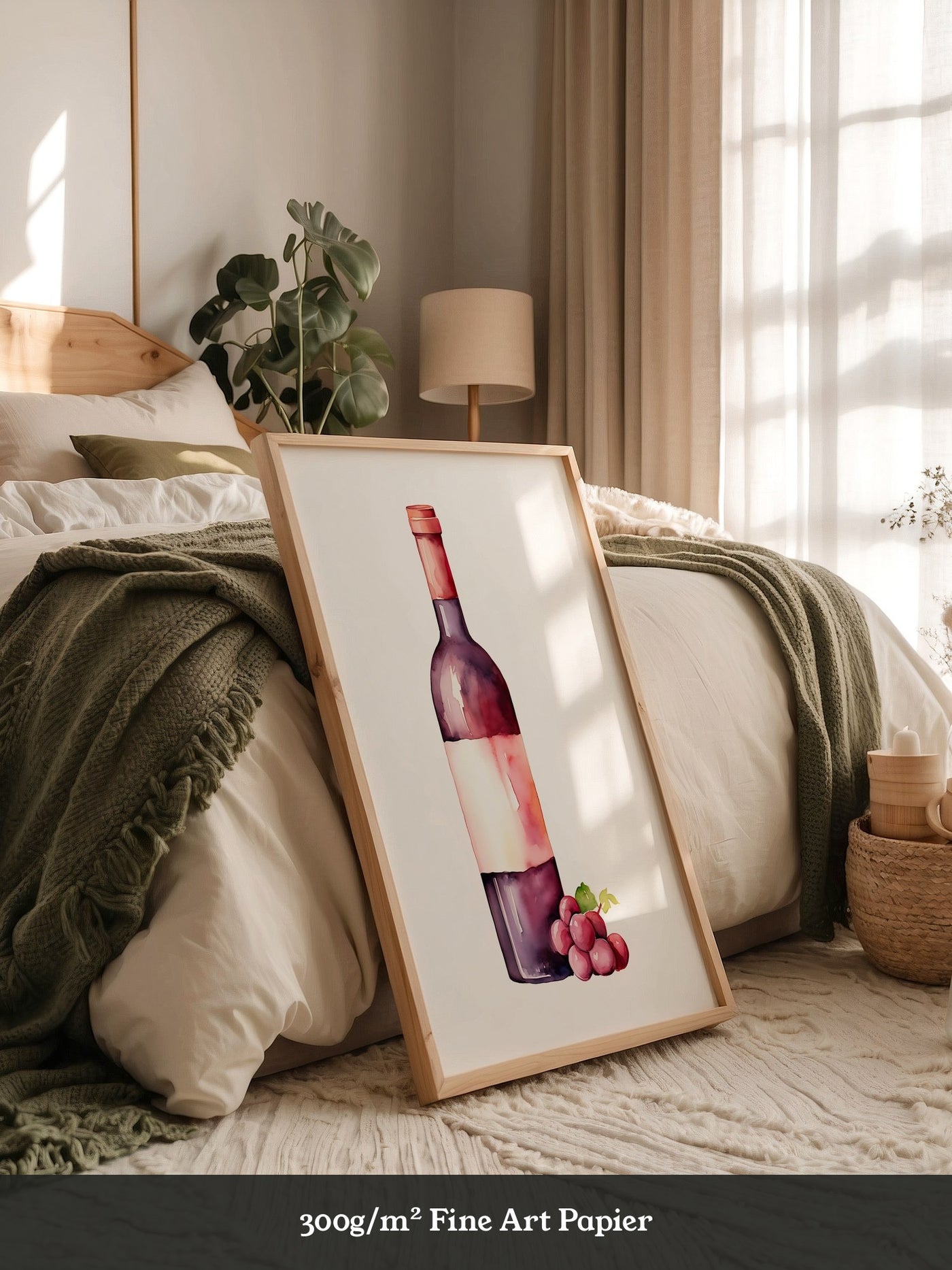 Weinflasche mit Trauben Aquarell