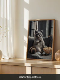 Waschbär Couch Popcorn Szenerie