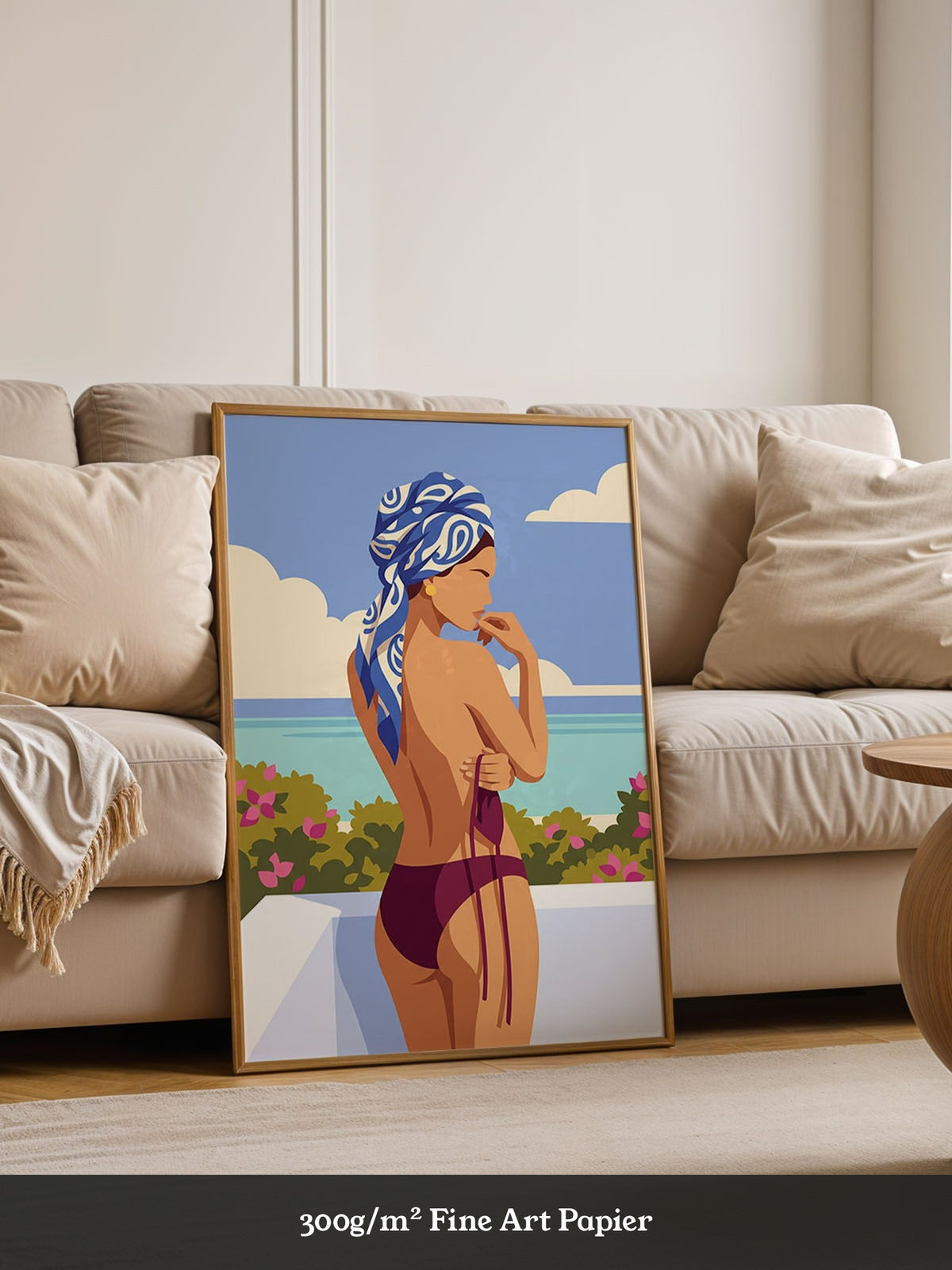 Strand Frau Blau Turban