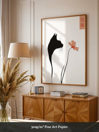 Katzen Silhouette Blume Minimalistisch