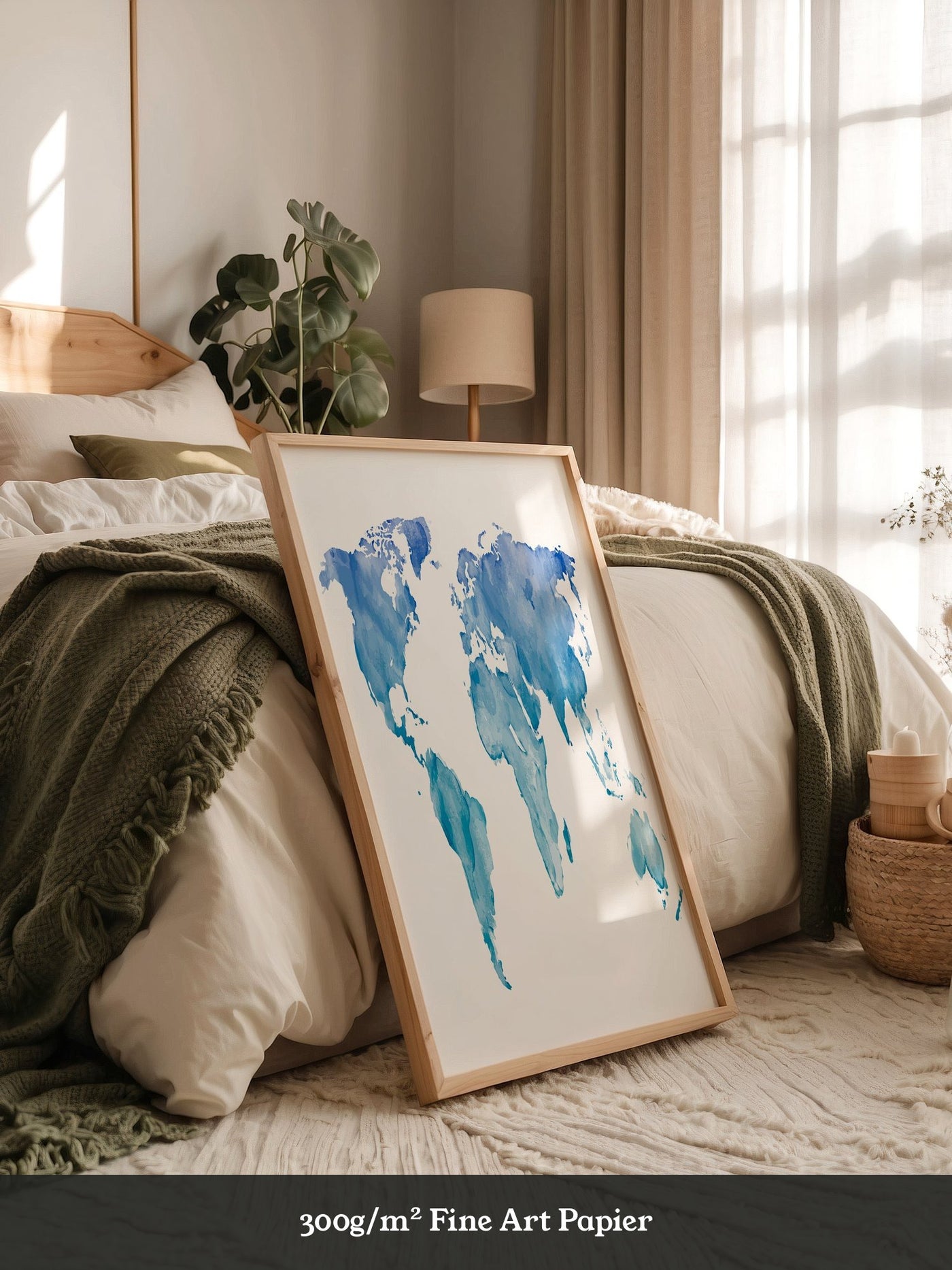 Weltkarte Aquarell Blau