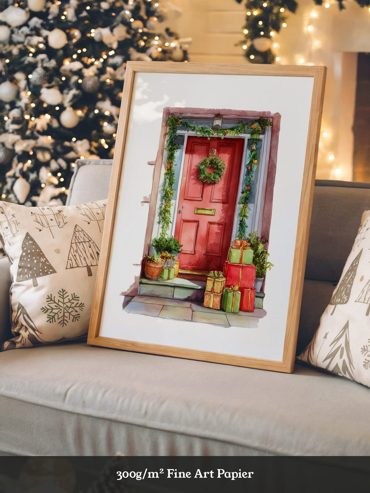 Weihnachtstür Aquarell Geschenke