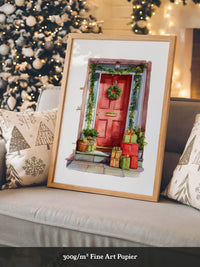 Weihnachtstür Aquarell Geschenke