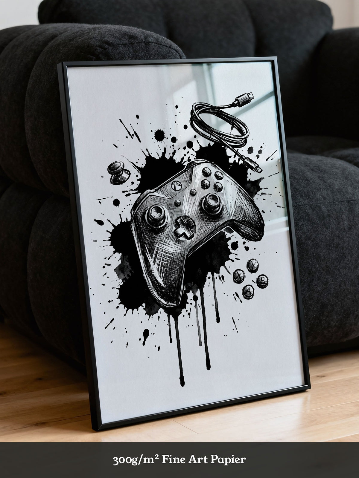 Gaming Controller Splash Schwarz-Weiß