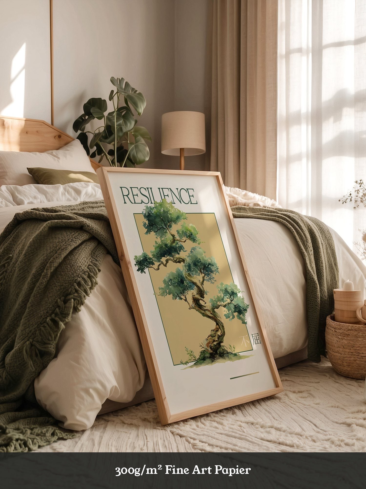 Bonsai Baum Aquarell Grün