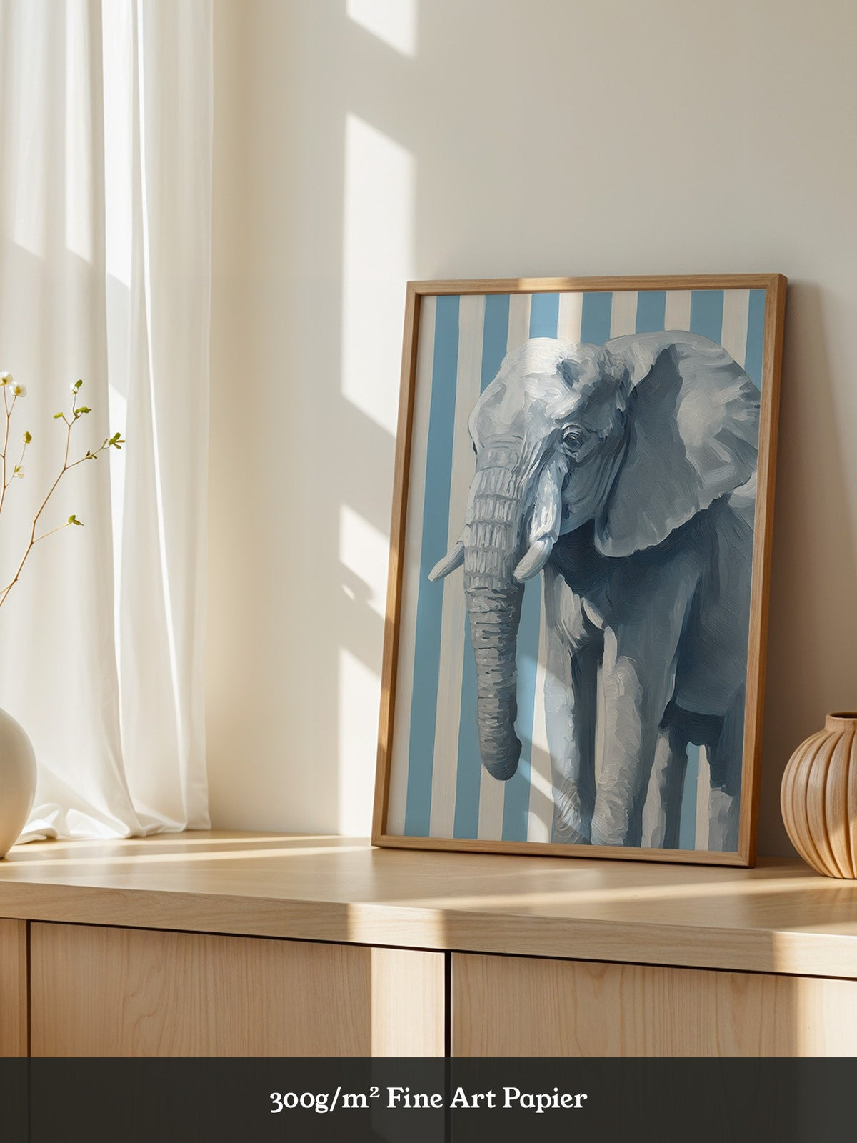 Elefant Streifenoptik Blau Weiß