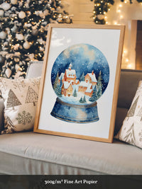 Schneekugel Winterdorf Aquarell