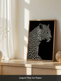 Leopard Profil Schwarzweiß Grafik