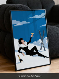Champagner Skifahrerin Retro