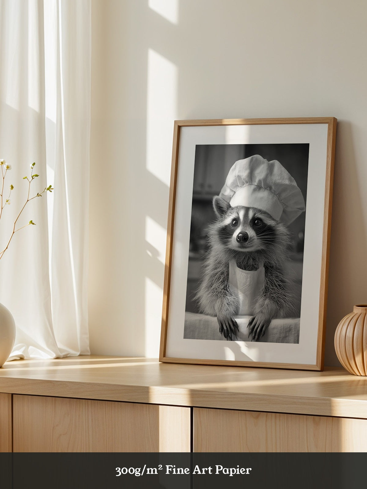 Waschbär Koch Mütze Schwarzweiß
