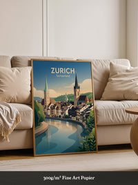 Zurich Fluss Altstadt Pastell