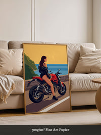 Motorrad Küste Frau Illustration
