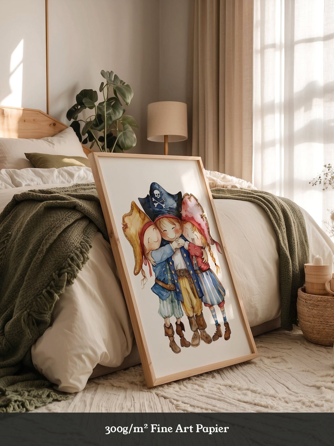 Piratenkinder Umarmung Aquarell