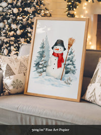 Schneemann Wald Aquarell