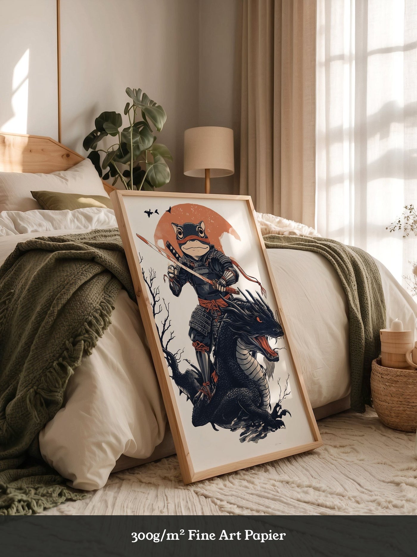 Frosch-Samurai auf Drache Illustration