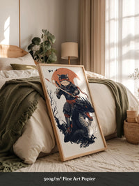Frosch-Samurai auf Drache Illustration