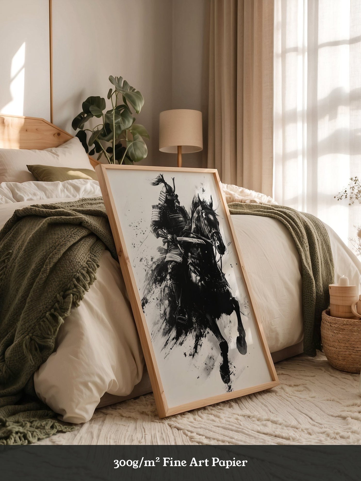 Samurai auf Pferd Tuschekunst