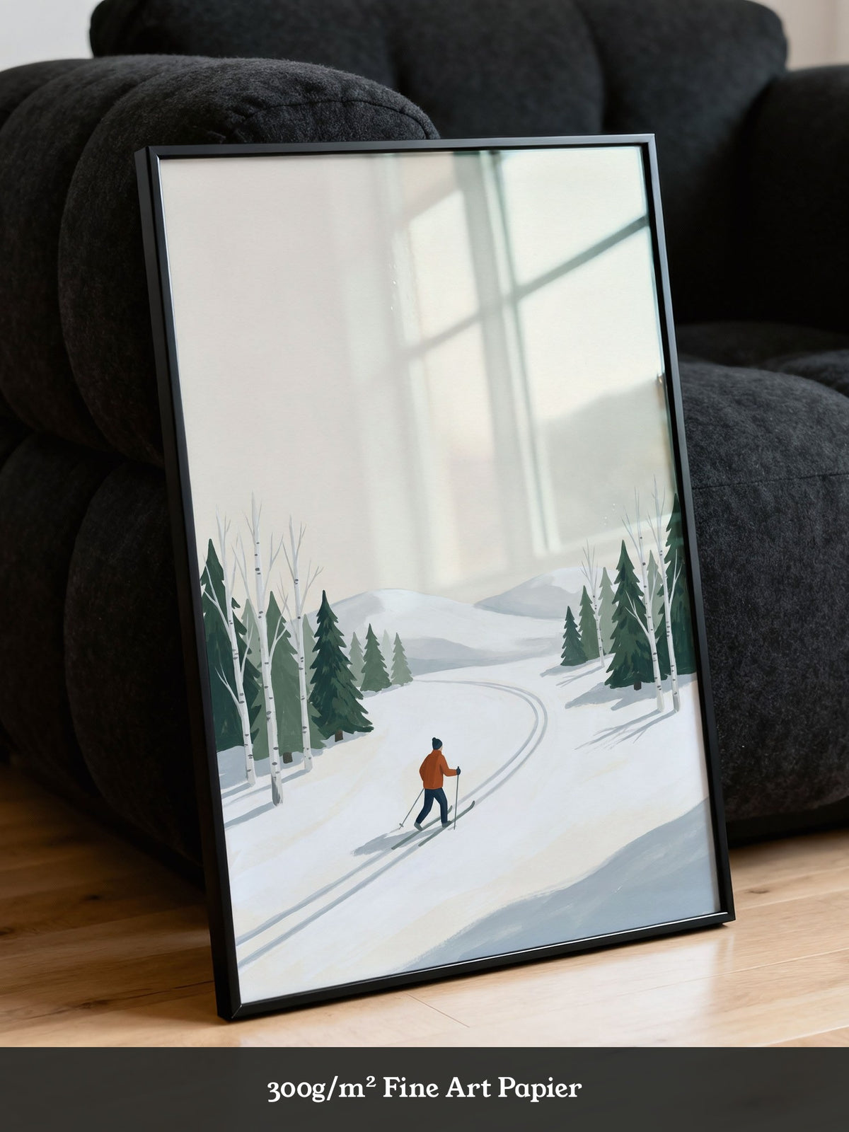 Skiläufer Winterwald Minimalistisch