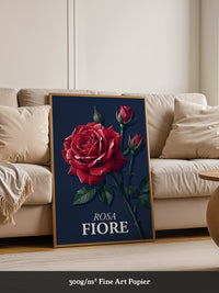Rote Rose vor Dunkelblau